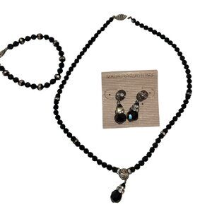 MAGIC CREATIONS black crystal bead necklace bracelet earrings set NORDSTROM $44